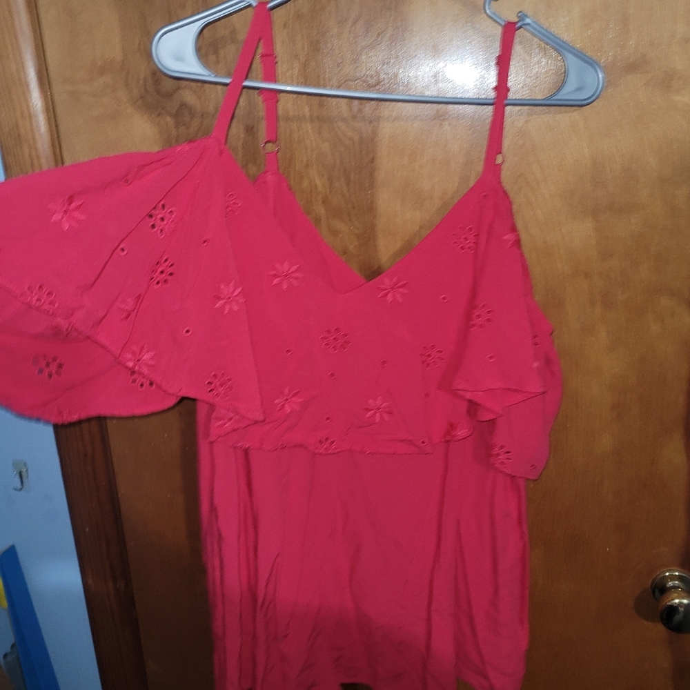 Torrid Pink Challis Embroidered Cold Shoulder Top